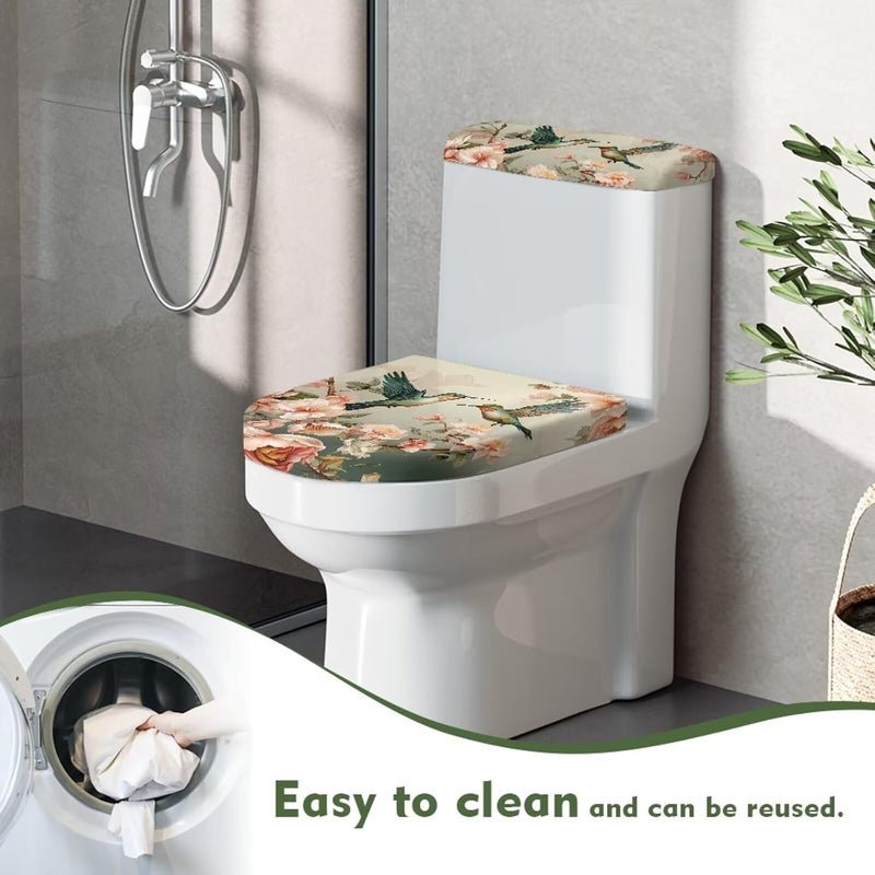 CREAMIC Hummingbird Bathroom Toilet Lid Covers and Tank Cover Set Seat Covers Fits Most Lids for Accessories Decor with Elastic Edge Keep Dust Stain Machine Washable - Image 4